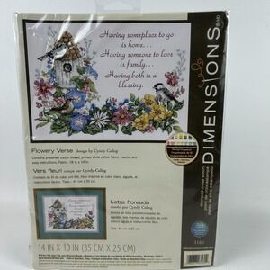 Dimensions #3160 Flowery Verse & Birdhouse Stamped Cross Stitch Kit Cyndy Callog